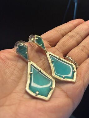 Kendra Scott Teal Gemstone Gold-Trim Drop Earrings